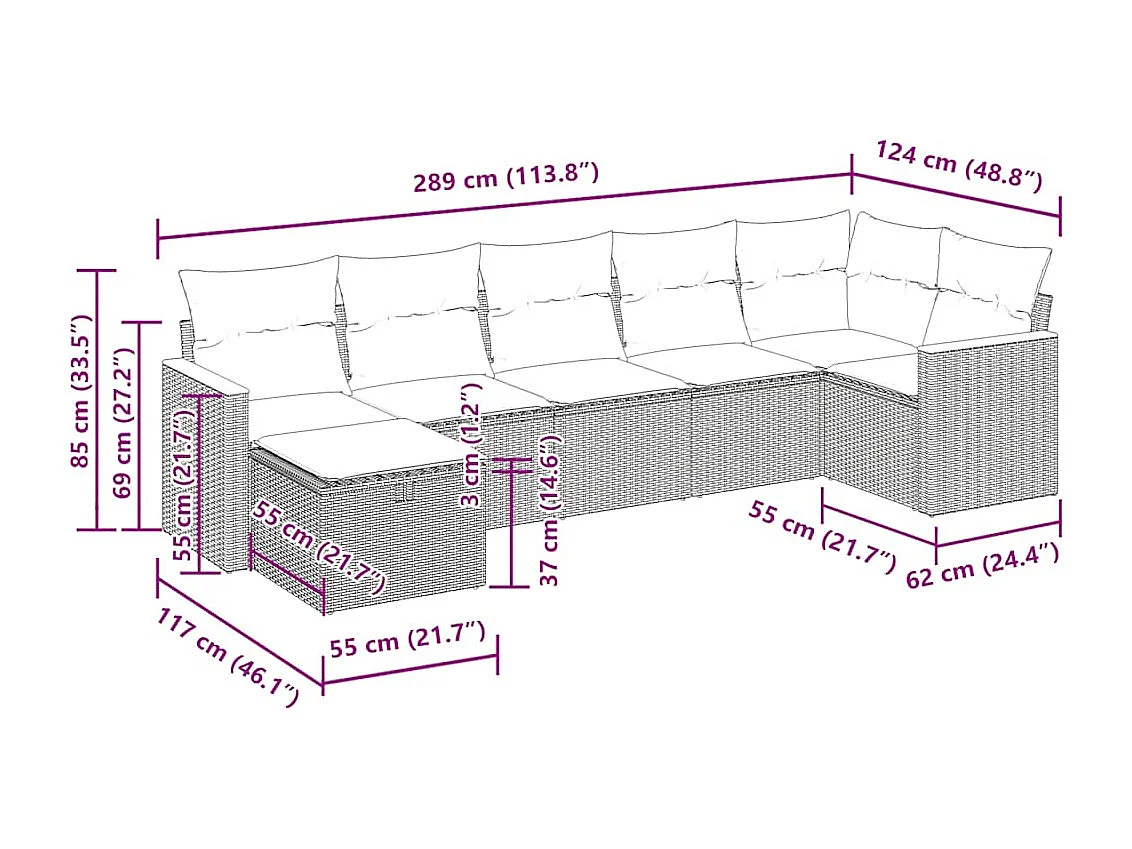 Salon de jardin avec coussins 7 pcs beige résine tressée