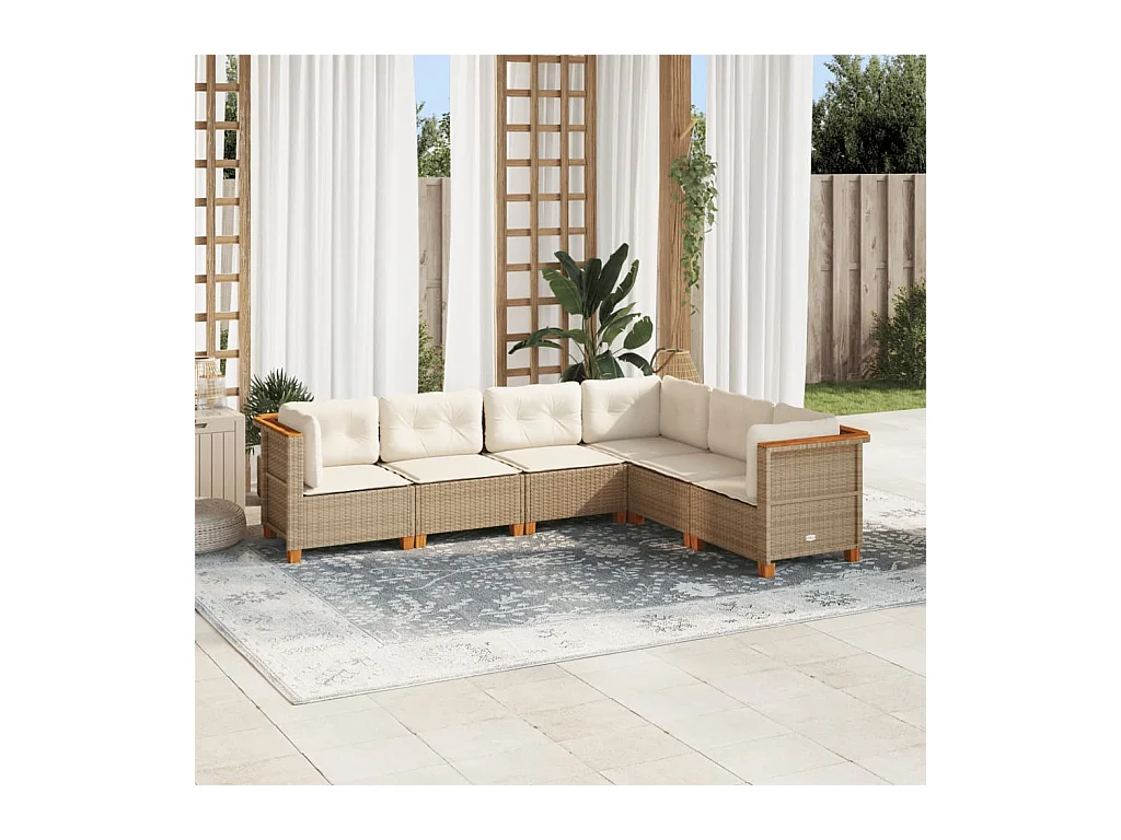 Set Divano da Giardino 6 pz con Cuscini Beige in Polyrattan