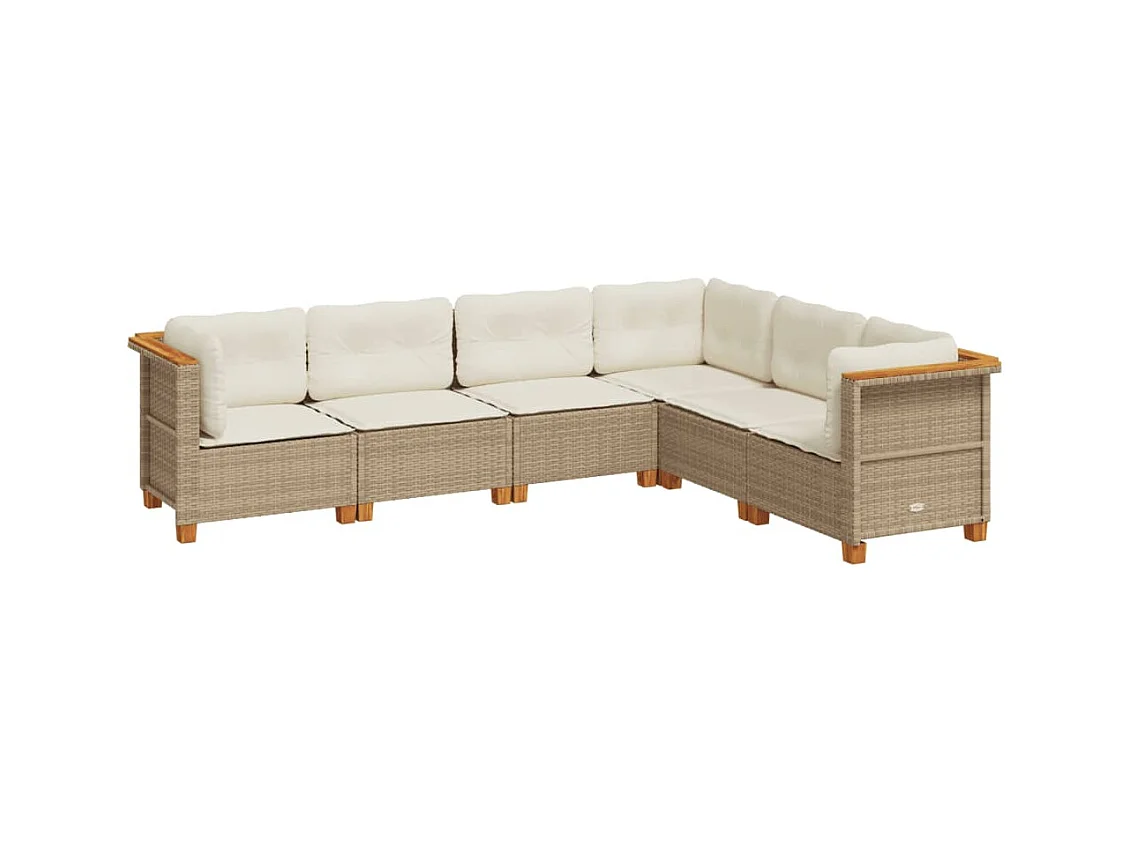 Set Divano da Giardino 6 pz con Cuscini Beige in Polyrattan