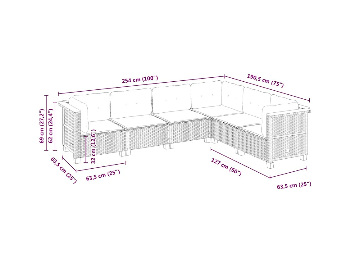 Set Divano da Giardino 6 pz con Cuscini Beige in Polyrattan