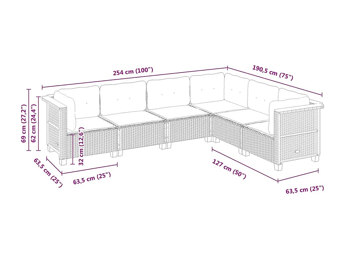 Salon de jardin avec coussins 6 pcs beige résine tressée