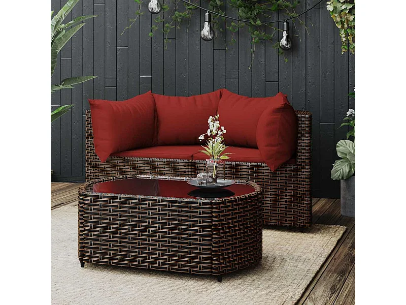 3-tlg. Garten-Lounge-Set mit Kissen Braun Poly Rattan