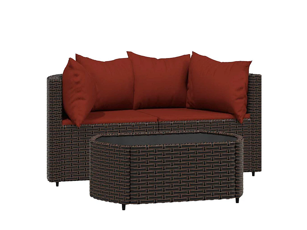 Set Mobili da Giardino 3 pz con Cuscini in Polyrattan Marrone