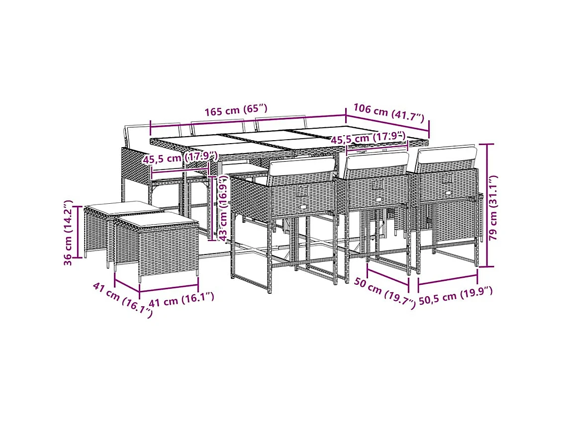 11-tlg. Garten-Essgruppe mit Kissen Grau Poly Rattan