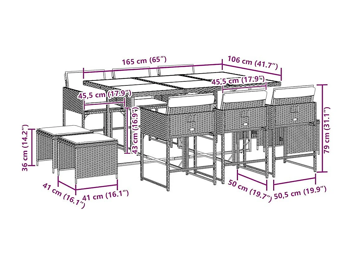 11-tlg. Garten-Essgruppe mit Kissen Grau Poly Rattan