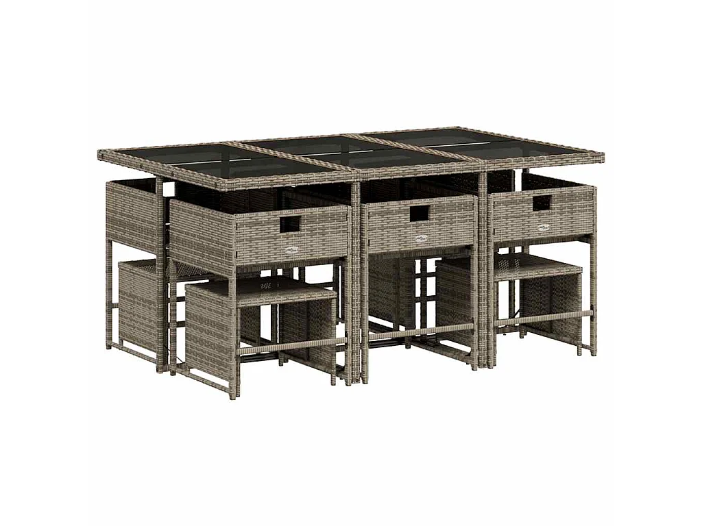 Ensemble à manger de jardin 11pcs avec coussins gris poly rotin