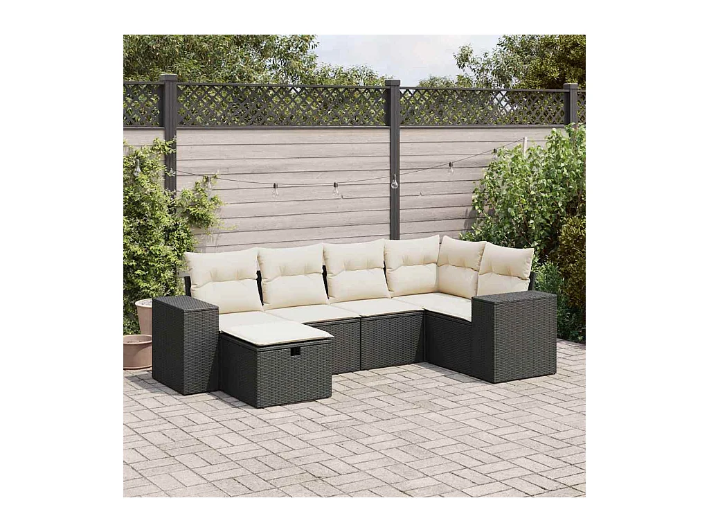 Salon de jardin 6 pcs avec coussins noir résine tressée