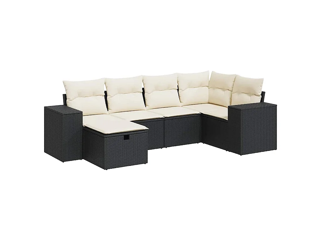 6-delige Loungeset met kussens poly rattan zwart