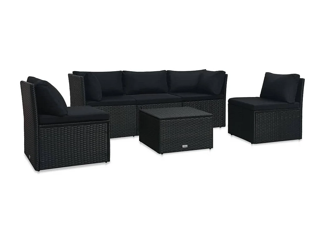 4 pcs conjunto lounge de jardim c/ almofadões vime PE preto