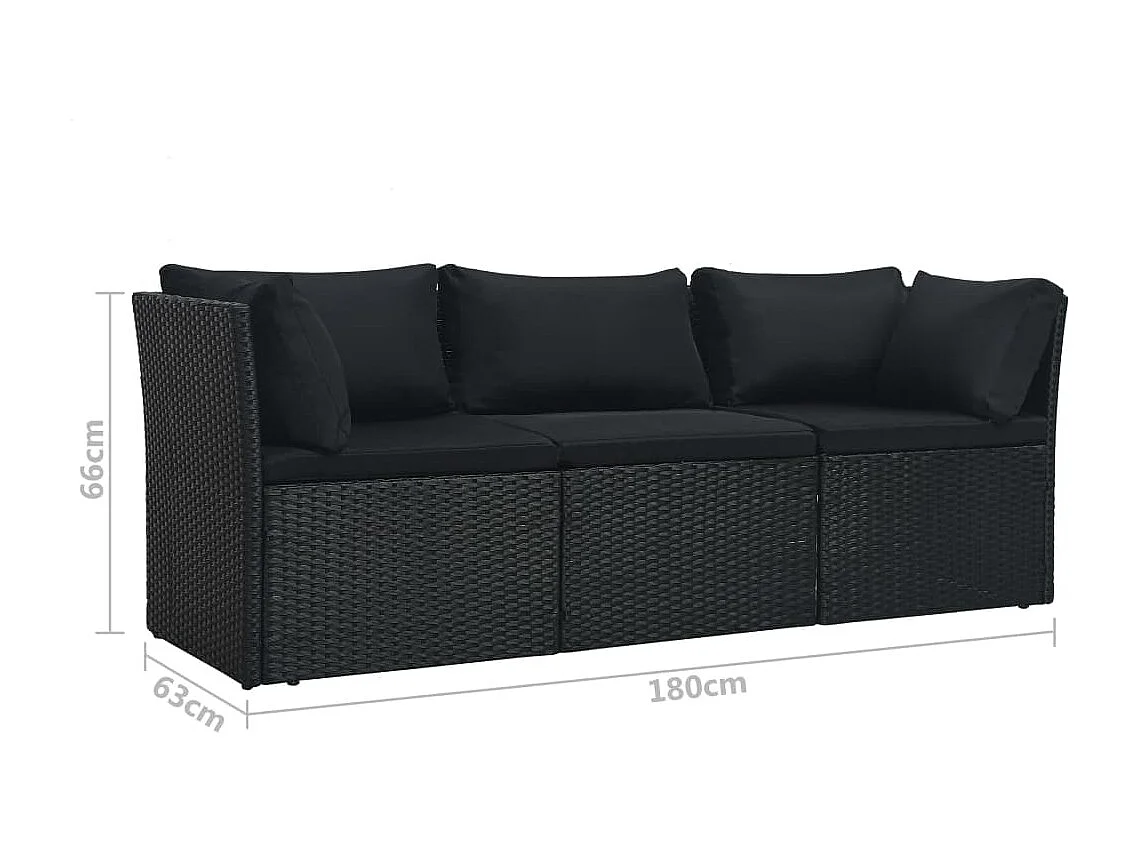4 pcs conjunto lounge de jardim c/ almofadões vime PE preto