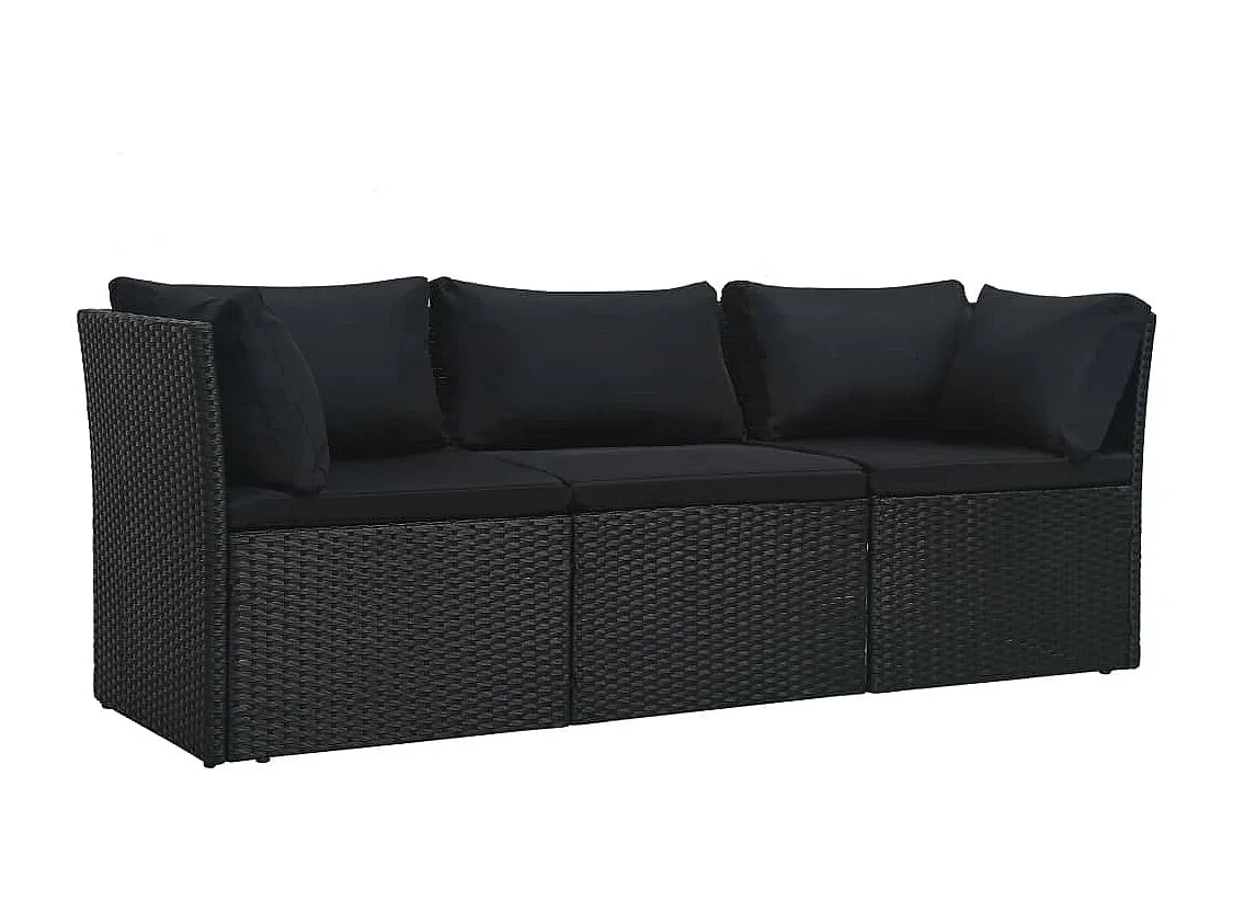4 pcs conjunto lounge de jardim c/ almofadões vime PE preto
