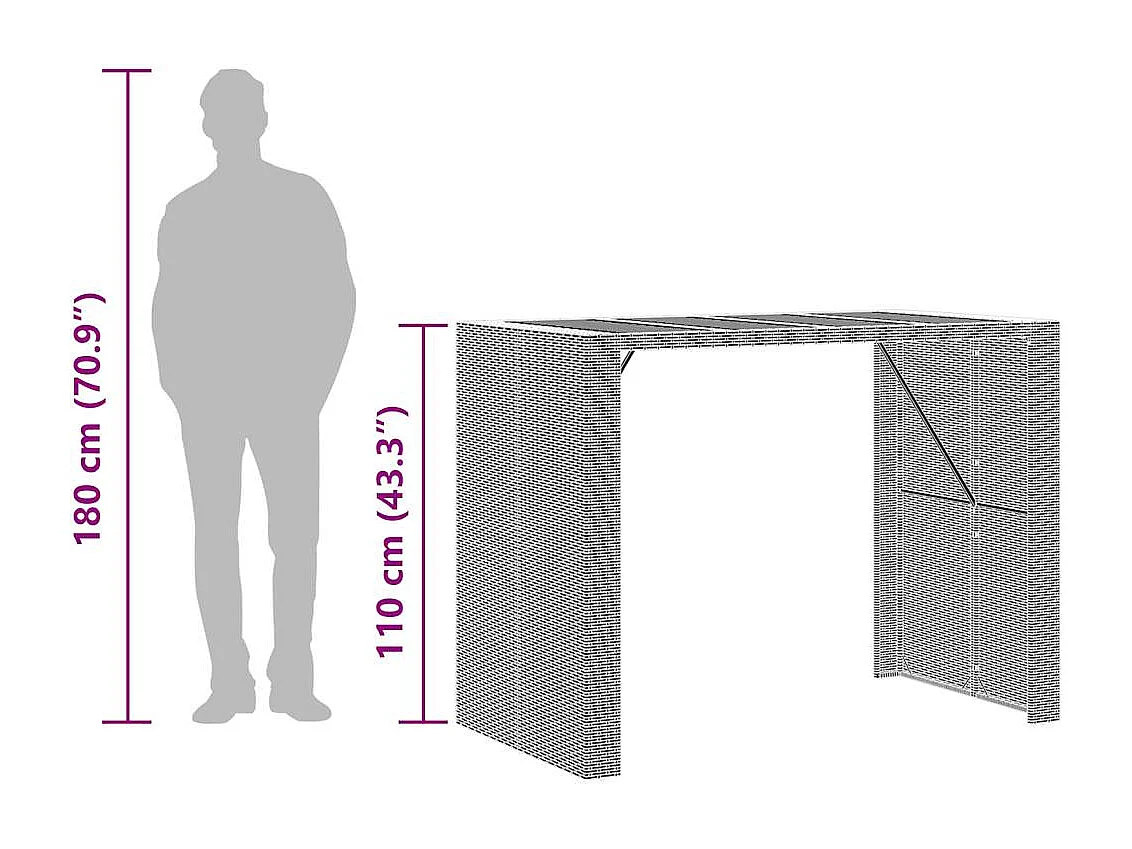 Set Bar da Giardino 5pz senza Cuscini Nero in Polyrattan Acacia