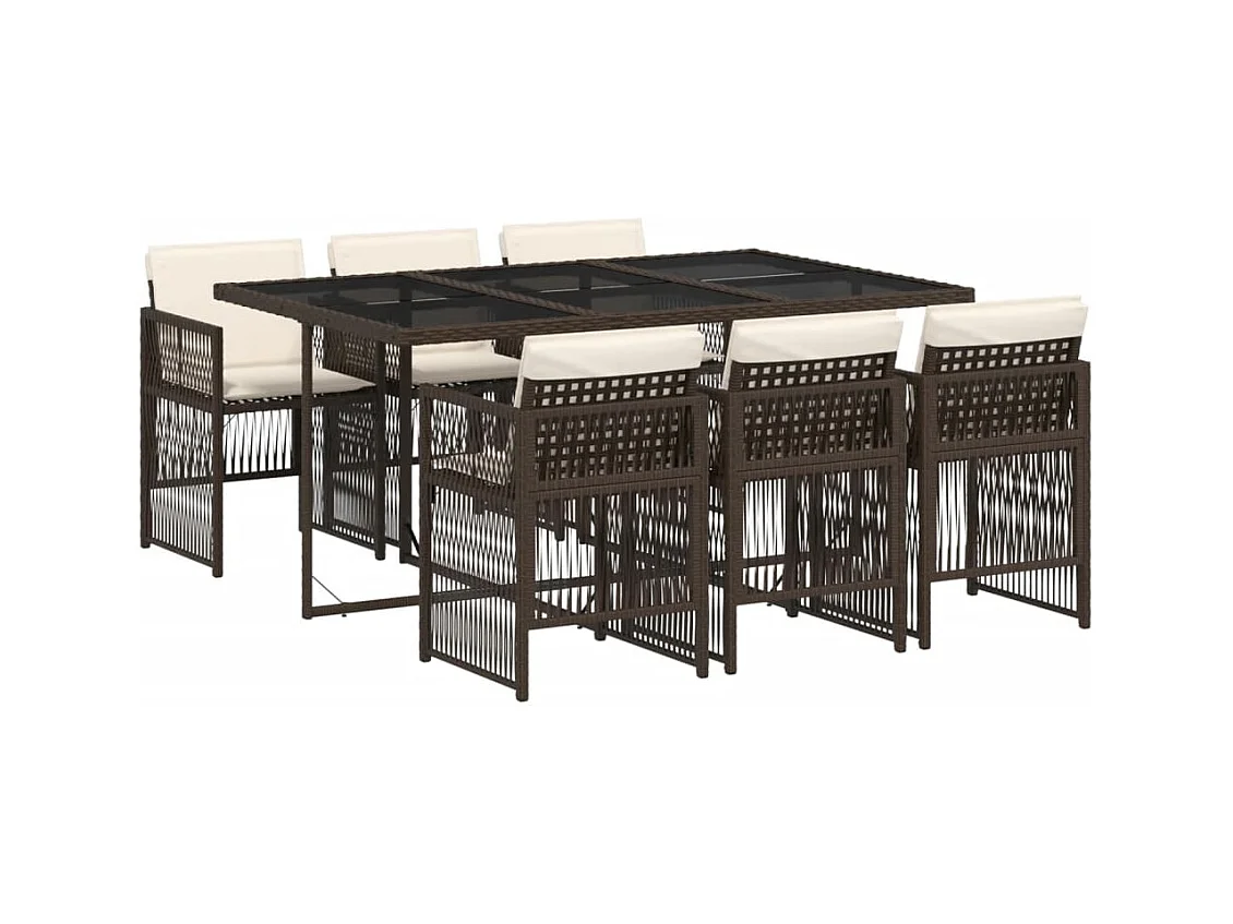 Set comedor de jardín 7 pzas con cojines ratán sintético marrón
