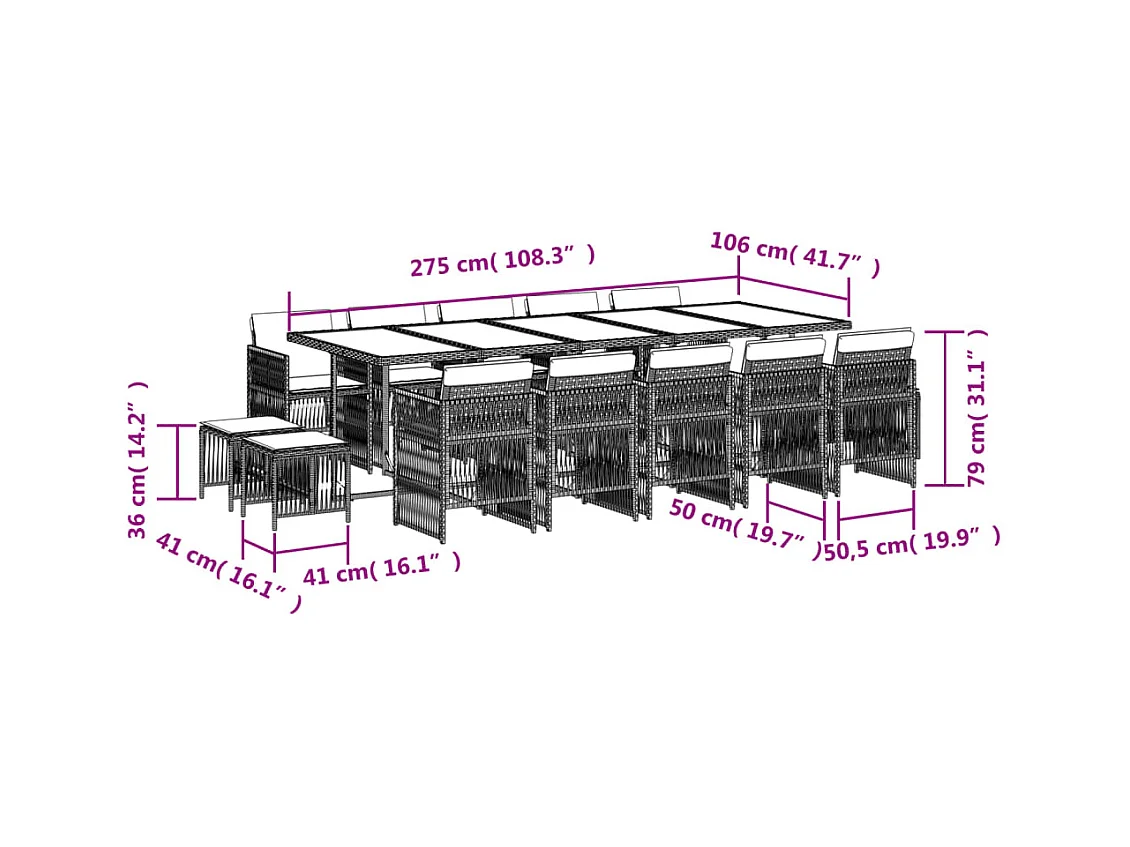 15-tlg. Garten-Essgruppe mit Kissen Braun Poly Rattan