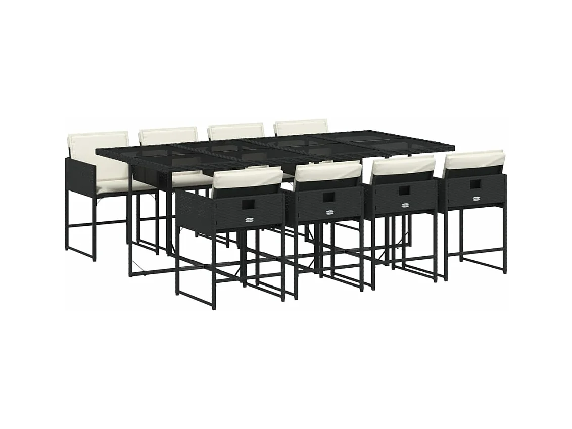 Ensemble à manger de jardin 9pcs coussins noir résine tressée