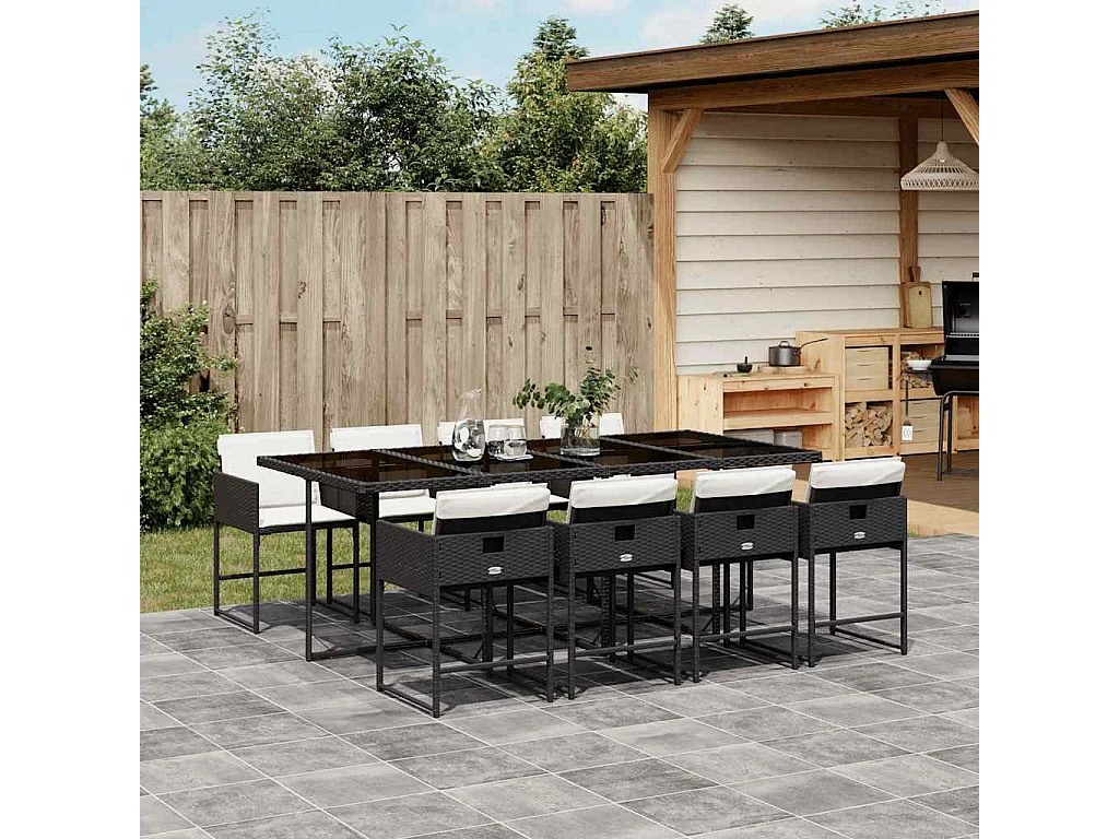 9-delige Tuinset poly rattan zwart