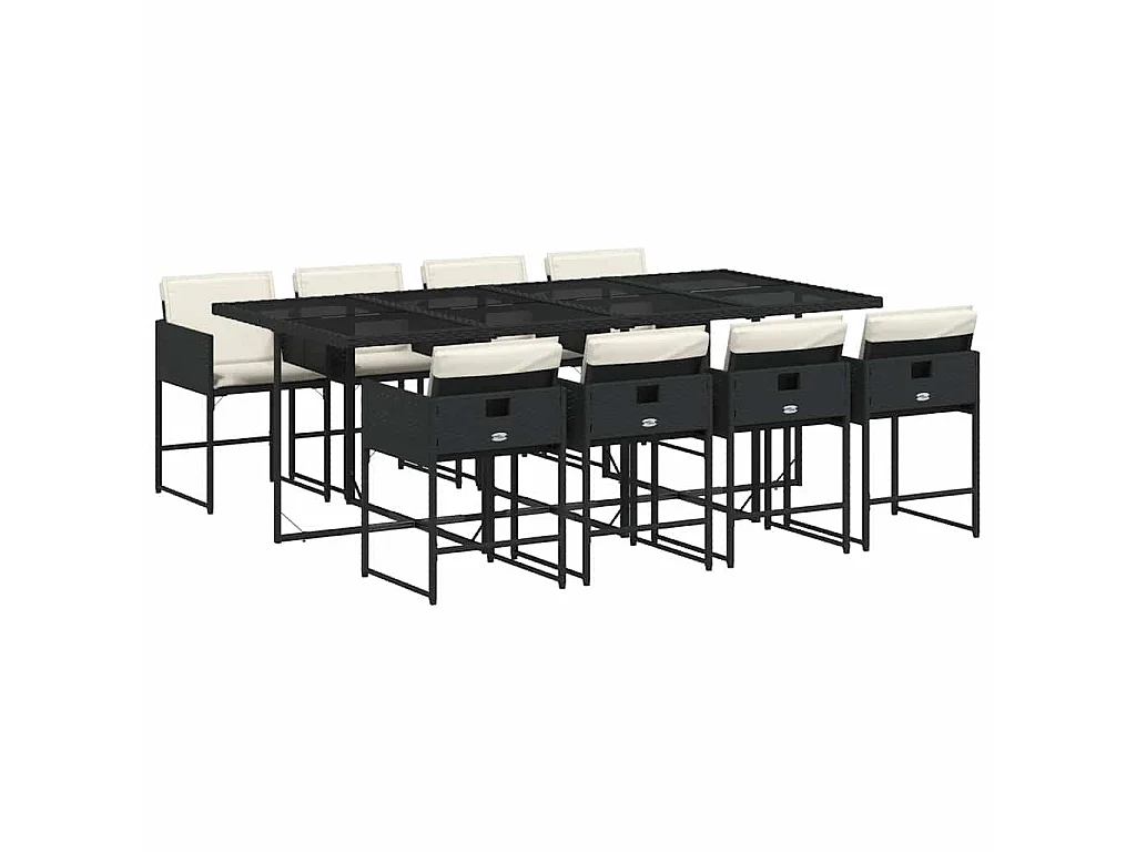 Ensemble à manger de jardin 9pcs coussins noir résine tressée