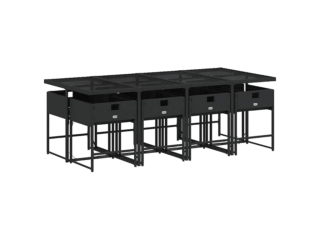 Ensemble à manger de jardin 9pcs coussins noir résine tressée