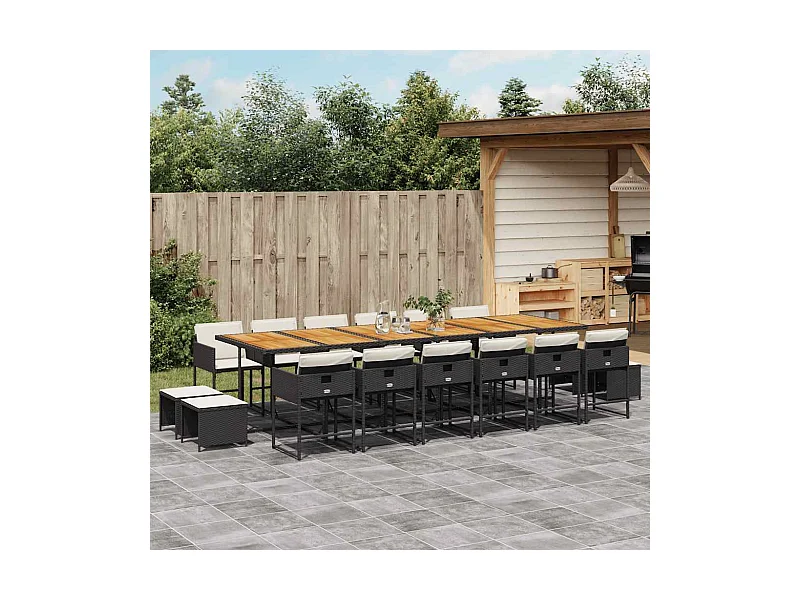 17-tlg. Garten-Essgruppe mit Kissen Schwarz Poly Rattan