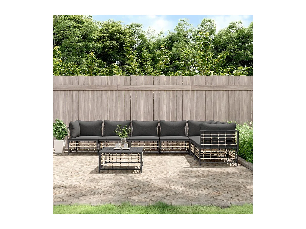 Salon de jardin 8 pcs avec coussins anthracite résine tressée