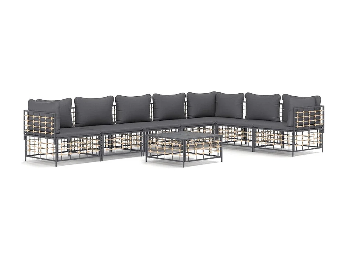 8-delige Loungeset met kussens poly rattan antracietkleurig