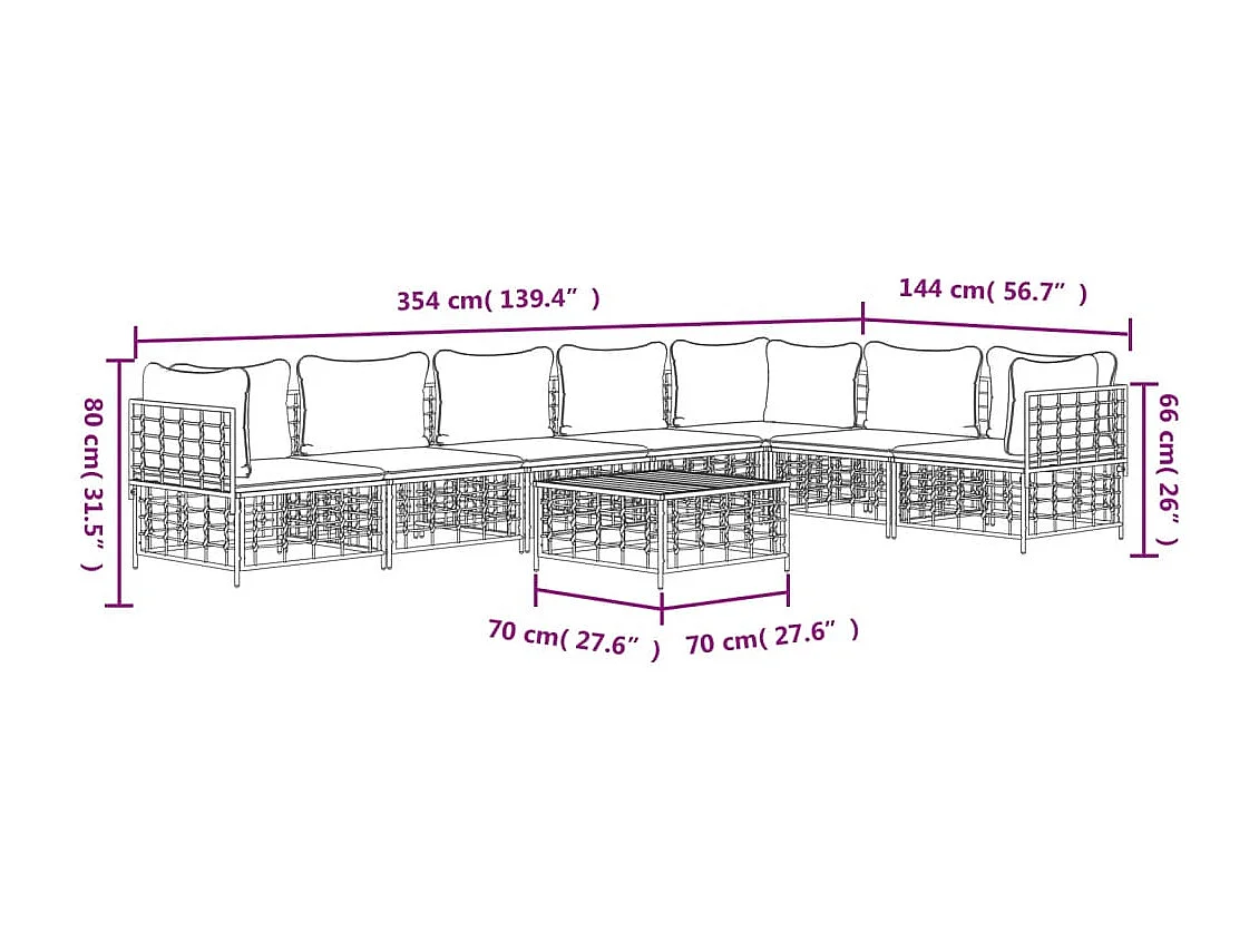 8-delige Loungeset met kussens poly rattan antracietkleurig
