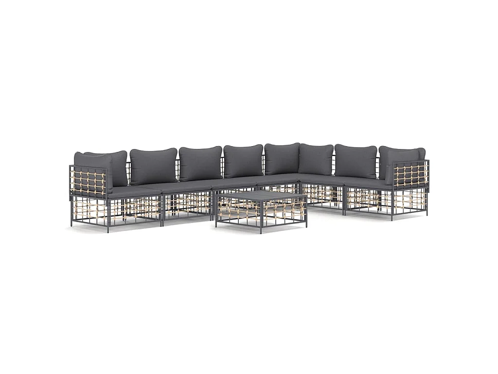 8-delige Loungeset met kussens poly rattan antracietkleurig