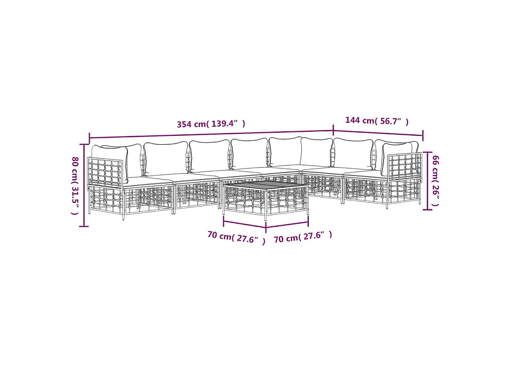 8-delige Loungeset met kussens poly rattan antracietkleurig