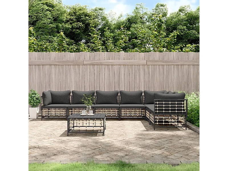 Set Divani da Giardino 8 pz con Cuscini Antracite in Polyrattan