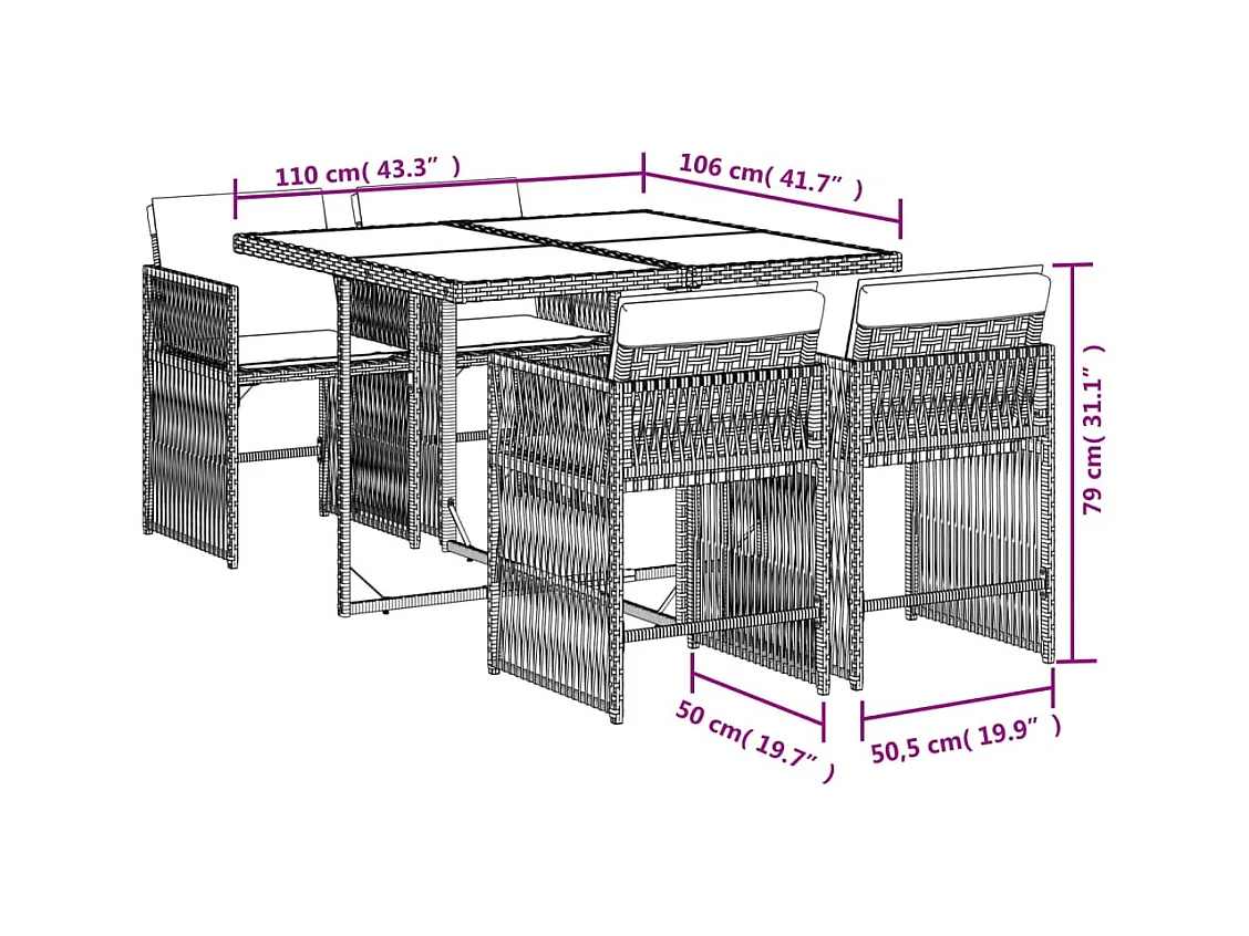 5-tlg. Garten-Essgruppe mit Kissen Beige Poly Rattan