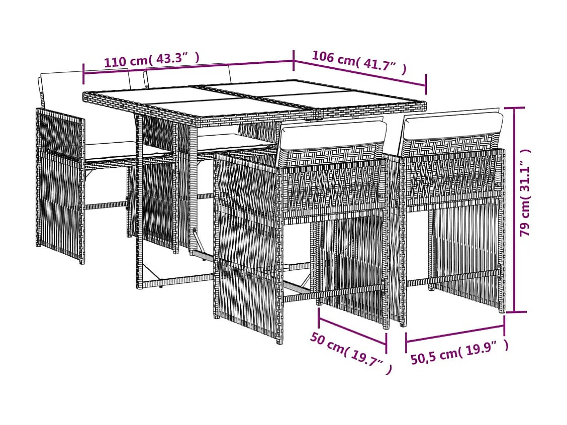 Ensemble à manger de jardin avec coussins 5pcs Beige poly rotin