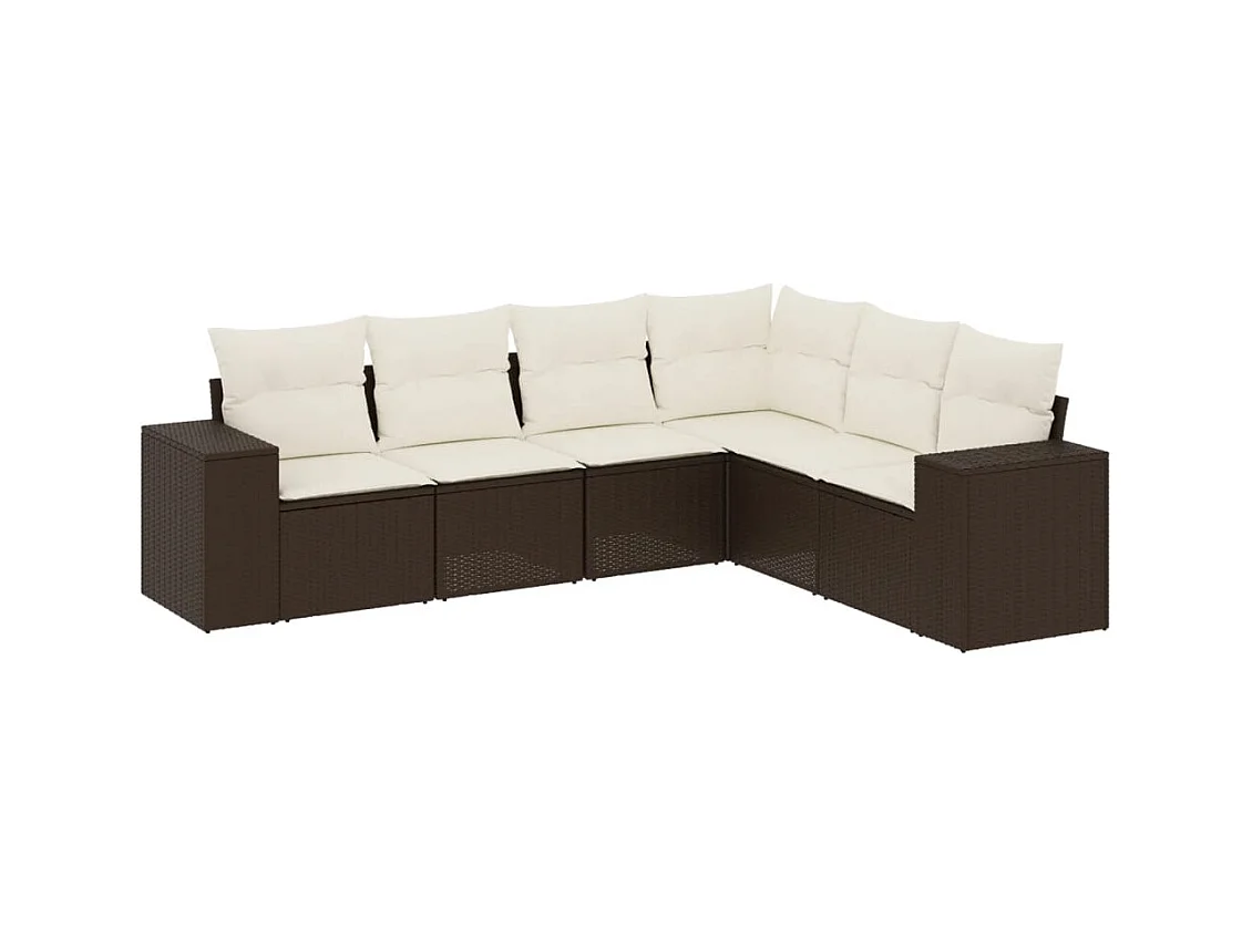 6-delige Loungeset met kussens poly rattan bruin