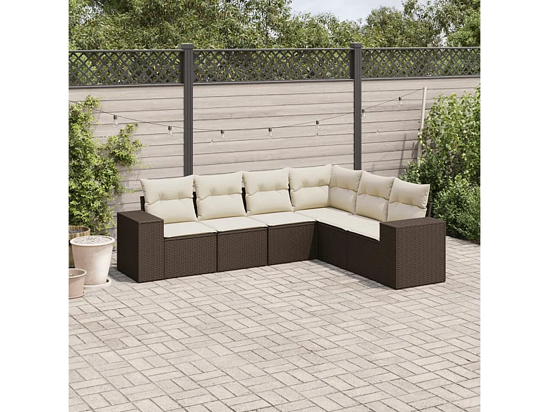 6-tlg. Garten-Sofagarnitur mit Kissen Braun Poly Rattan
