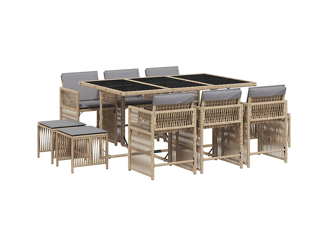 Ensemble à manger de jardin et coussins 11 pcs mélange beige
