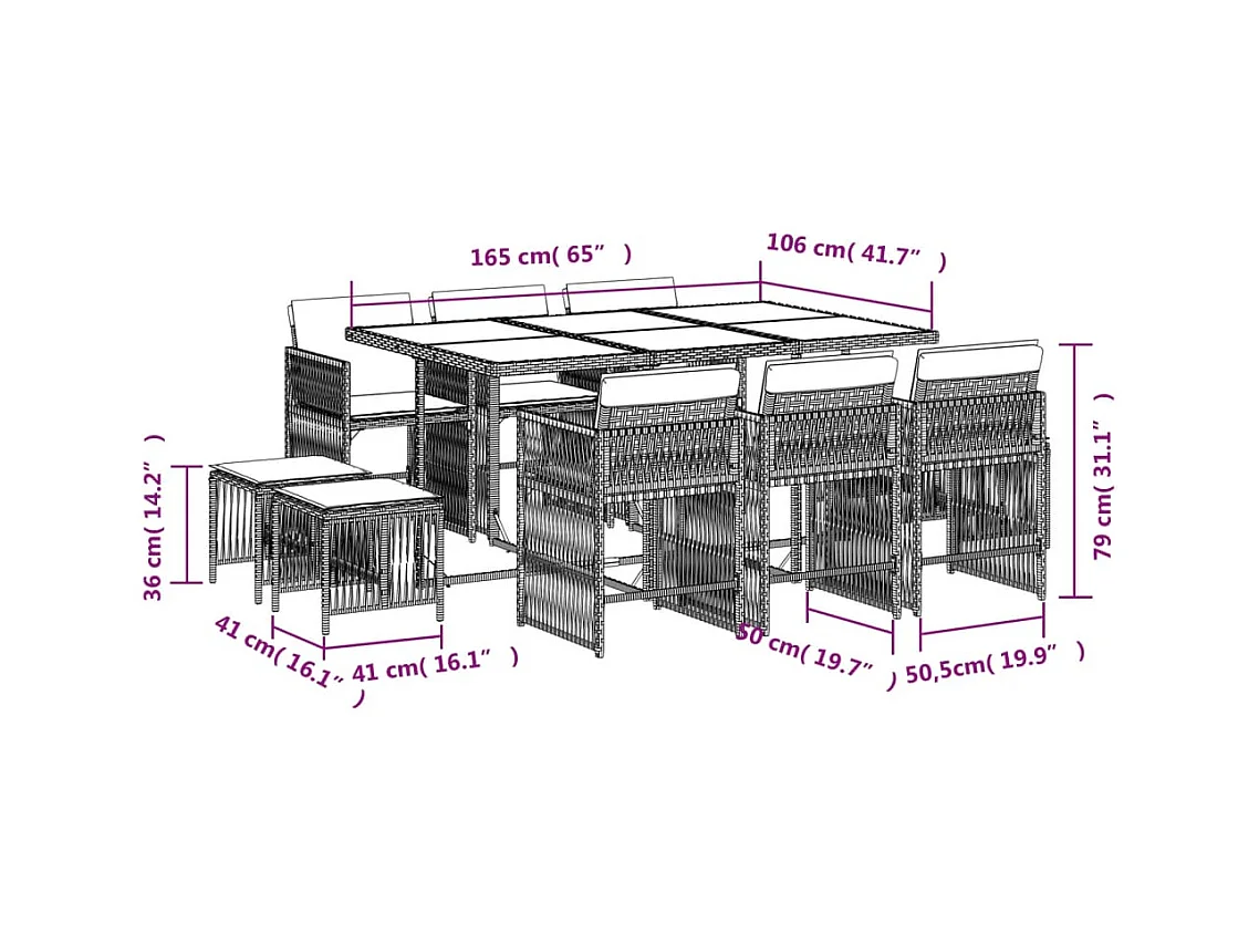Ensemble à manger de jardin et coussins 11 pcs mélange beige