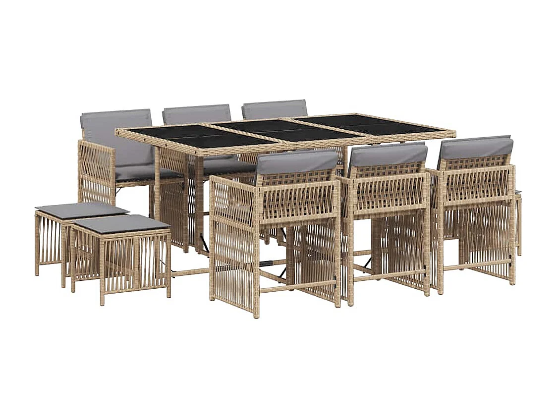 Ensemble à manger de jardin et coussins 11 pcs mélange beige