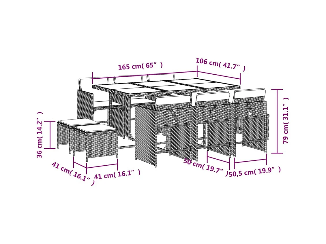 Ensemble à manger de jardin et coussins 11 pcs mélange beige
