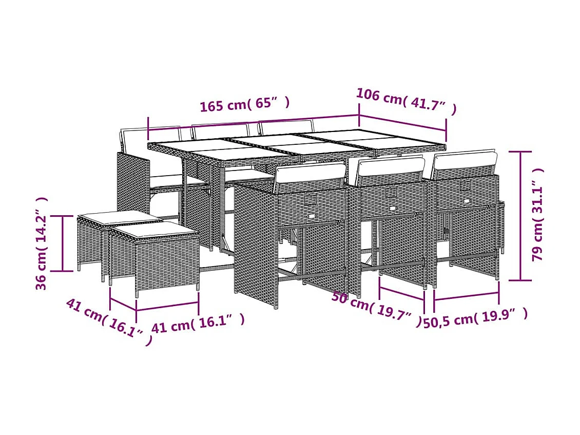 11-tlg. Garten-Essgruppe mit Kissen Beigemischung Poly Rattan