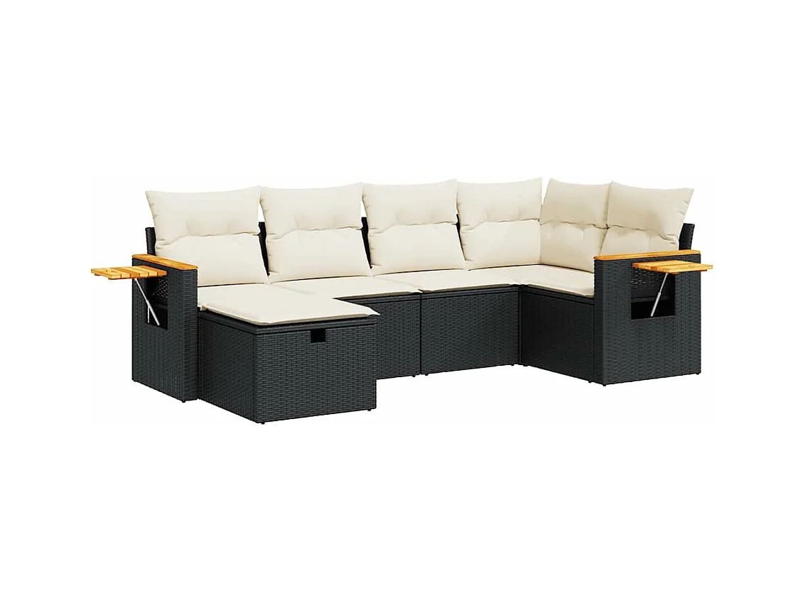 Salon de jardin 6 pcs avec coussins noir résine tressée