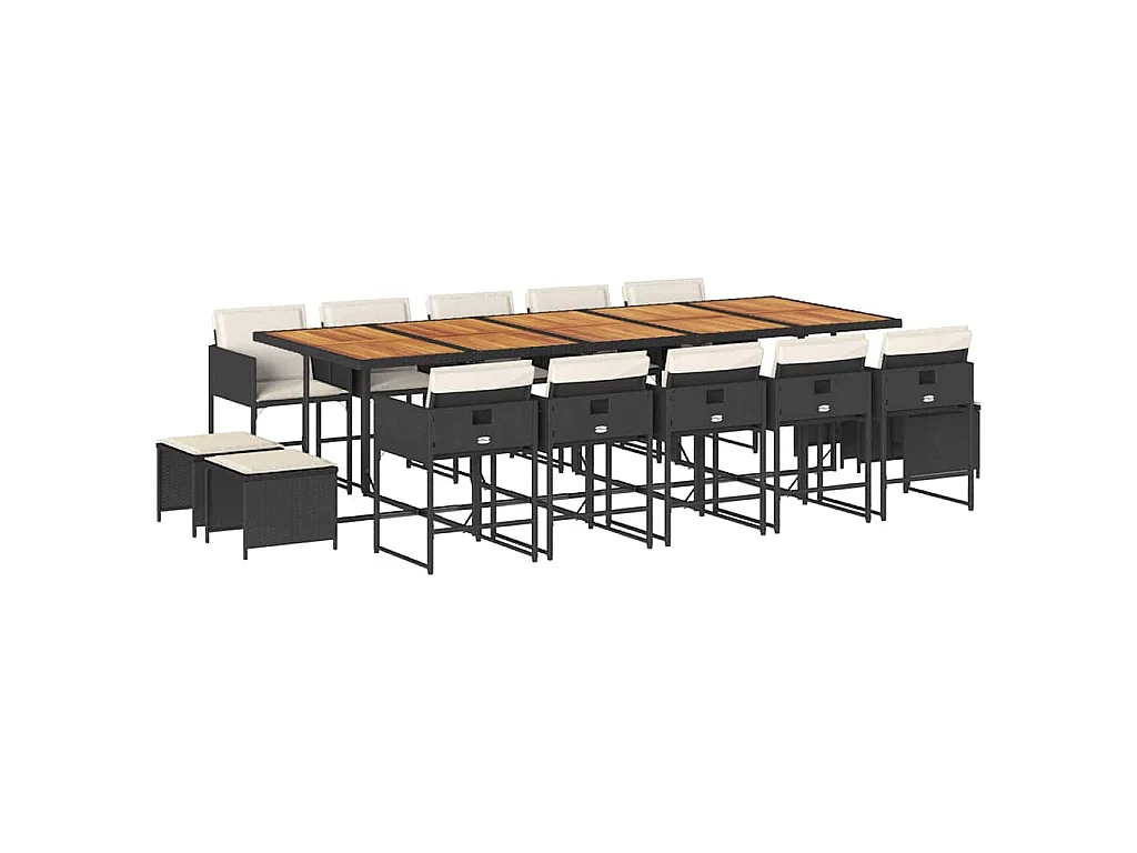 15-delige Tuinset met kussens poly rattan zwart