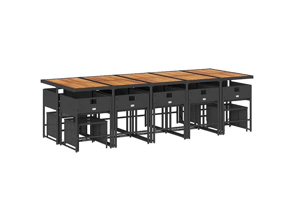 15 pcs conjunto de jantar p/jardim com almofadões vime PE preto