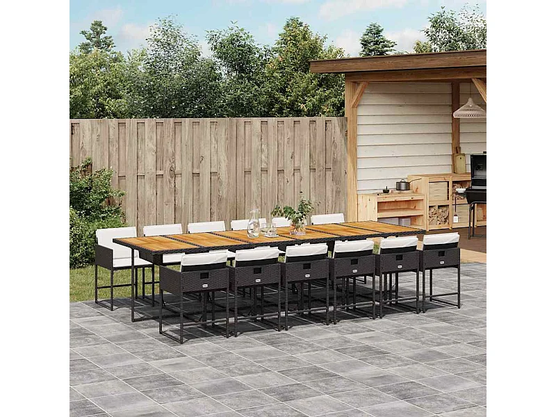 13-tlg. Garten-Essgruppe mit Kissen Schwarz Poly Rattan