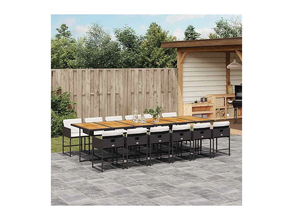 Ensemble à manger de jardin 13 pcs coussins noir résine tressée