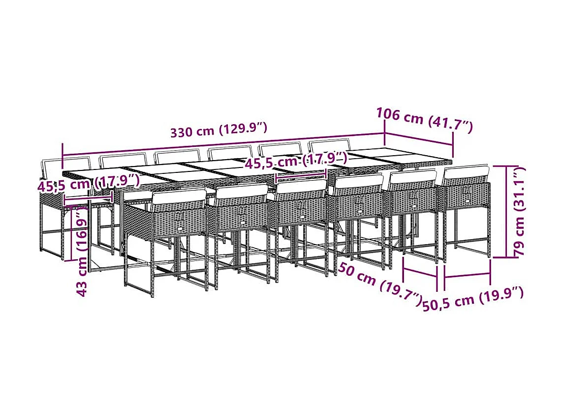 Ensemble à manger de jardin 13 pcs coussins noir résine tressée
