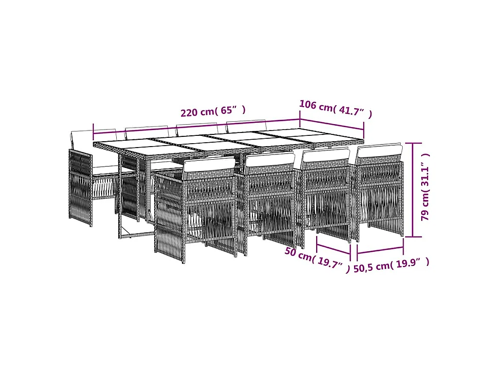 9-delige Tuinset met kussens poly rattan grijs