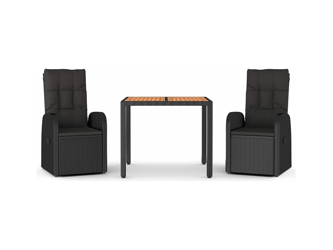 3-delige Tuinset met kussens poly rattan zwart