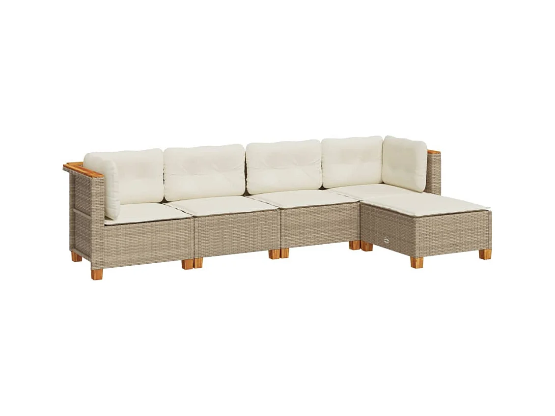 Set Divano da Giardino 5 pz con Cuscini Beige in Polyrattan