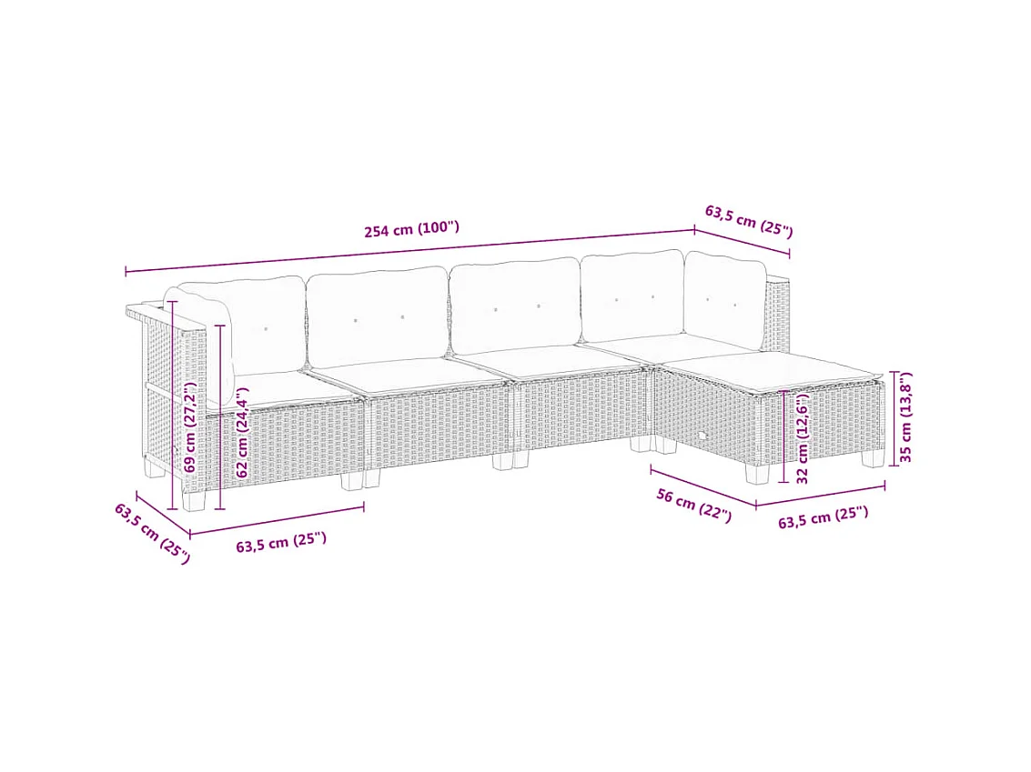Set Divano da Giardino 5 pz con Cuscini Beige in Polyrattan