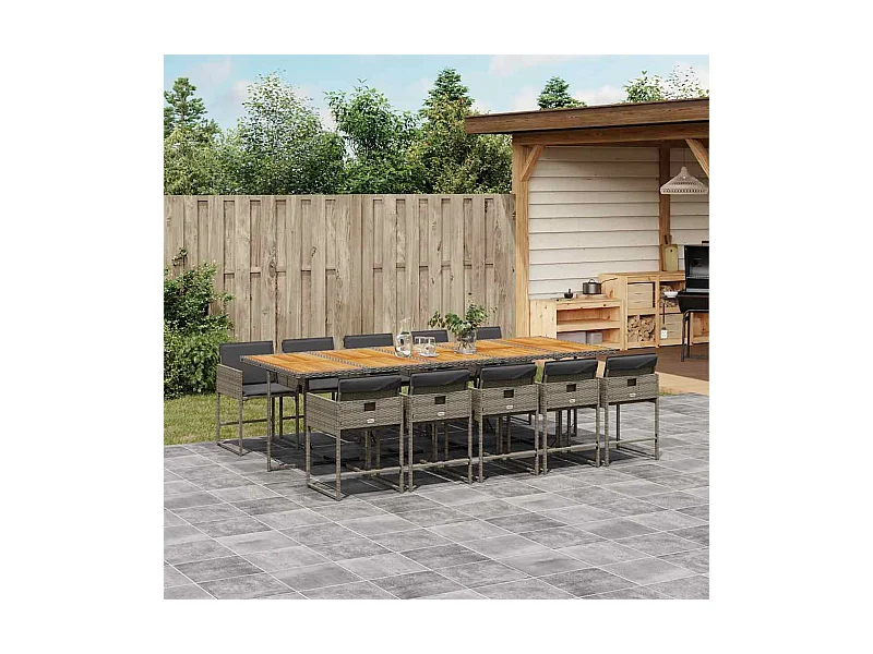 Ensemble à manger de jardin 11pcs avec coussins gris poly rotin