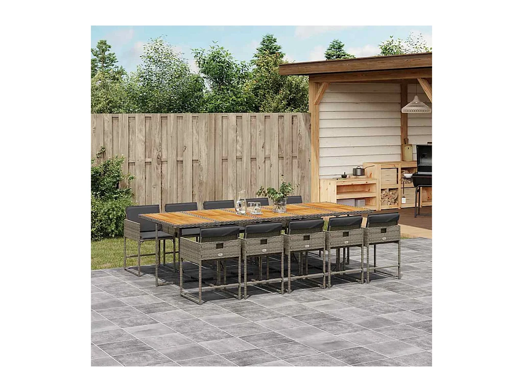 Ensemble à manger de jardin 11pcs avec coussins gris poly rotin